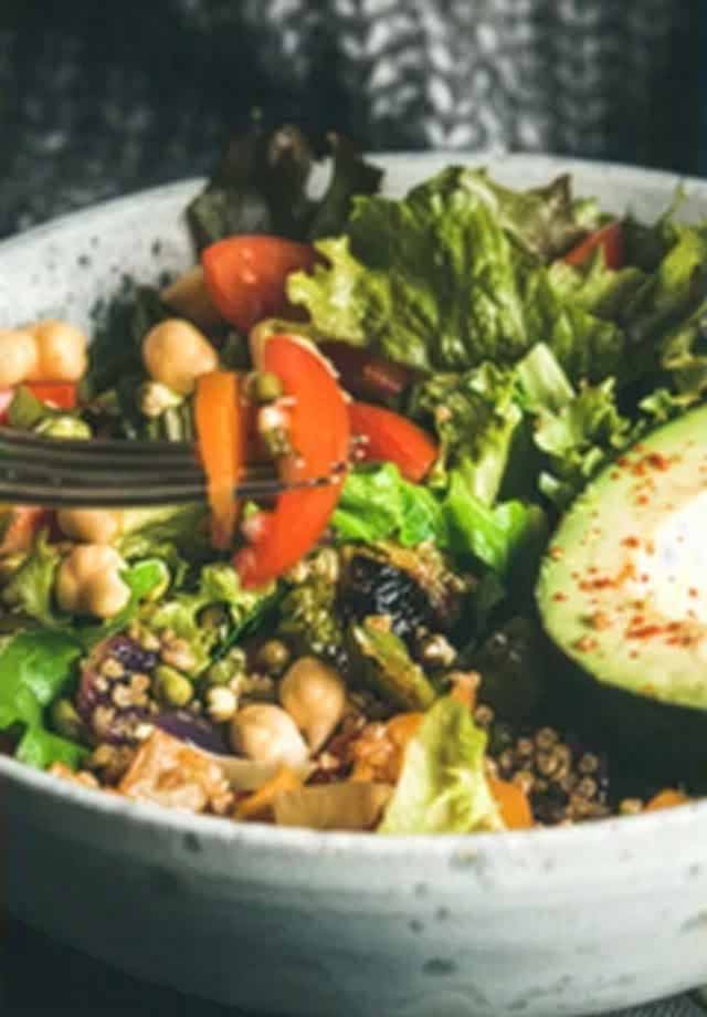 A fresh grain and vegetable bowl