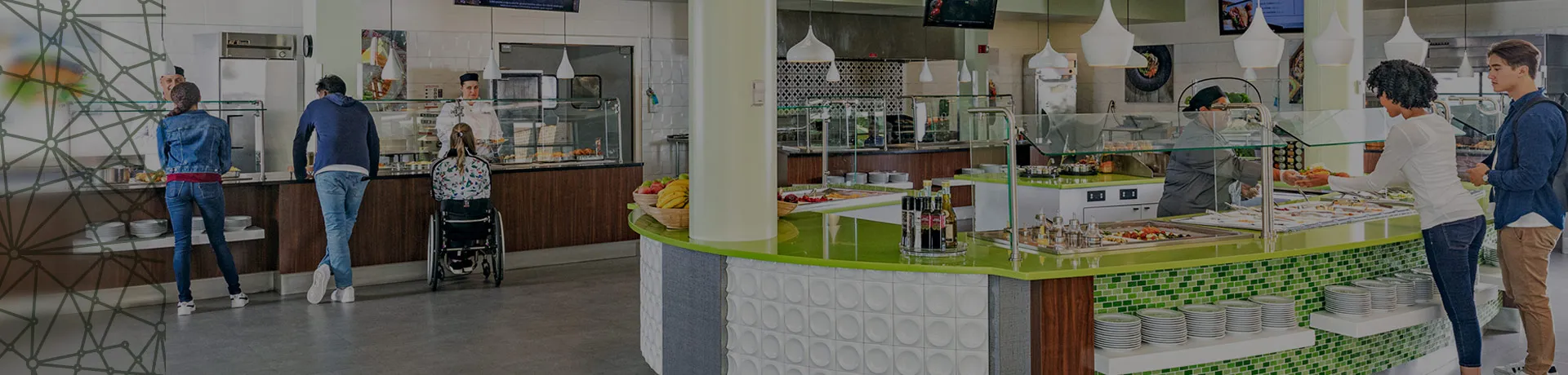 busy, modern college cafeteria